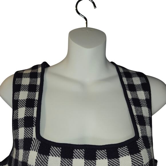Staud Womens Large Trail Top Cropped Knit Tank Gingham Check Navy Blue Cropped - Picture 3 of 10